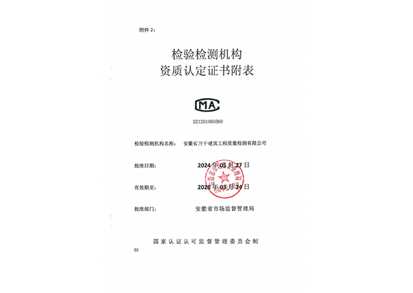  2024年检验检测机构资质认证证书附表